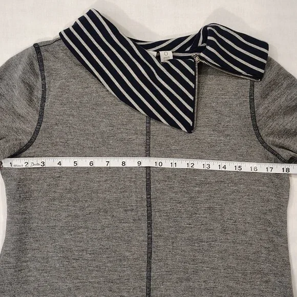 Weekend by Chico's Striped Collar Top Sz 0 (S/M) Cowl Neck Gray Blue Long Sleeve - Picture 10 of 16